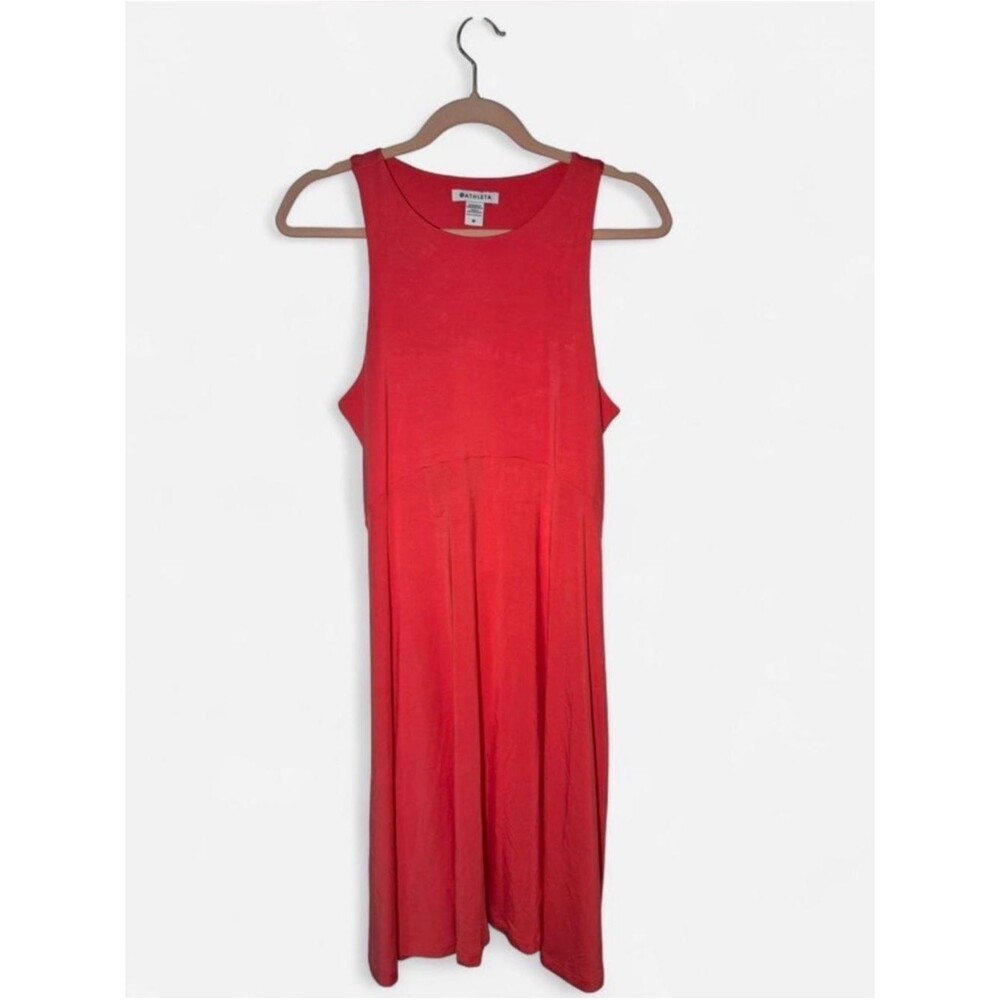 Athleta Dress Fit & Flare Orange Red Lightweight Summer Athletic Dress